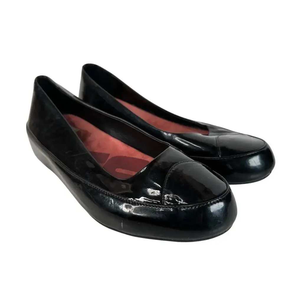 FitFlop Womens Due Patent Ballet Flats Black Leather Platform Comfort Size 11